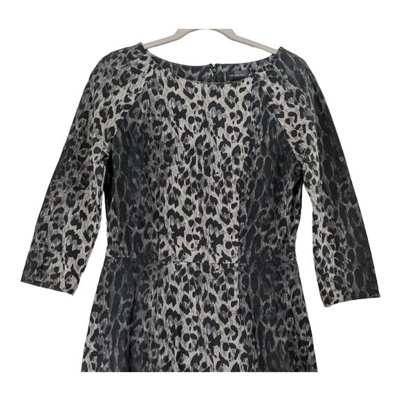 The Limited Animal Print Bodycon Dress 8 Black Fitter Mini Front Slit 3/4 Sleeve - Picture 2 of 12